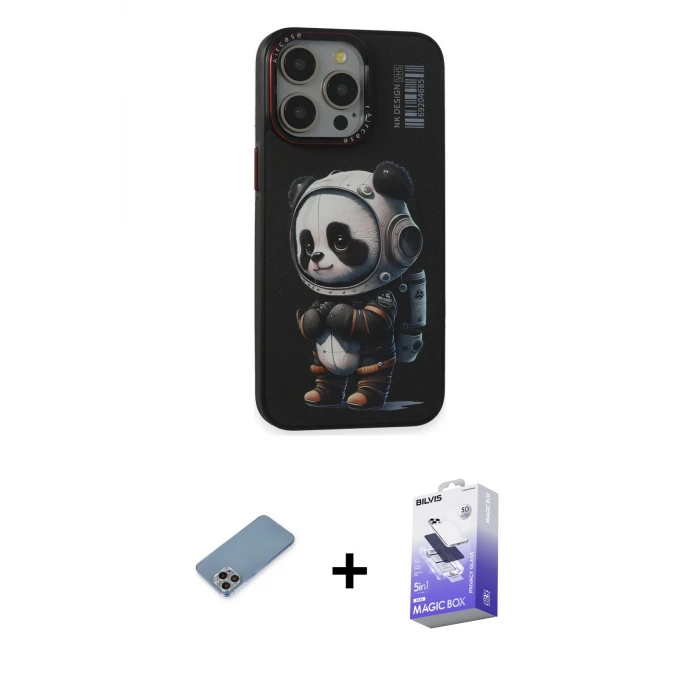 ieg™ iPhone 13 Pro Max Kılıf Siluet Modern Özel Seri - Siyah Bilvis 5in1 5D Magic Hayalet Cam Ekran Koruyucu + Shine Kamera Lens Koruma Cam - GI