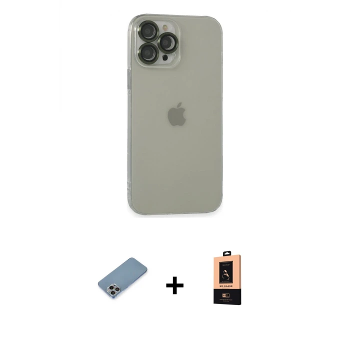 ieg™ iPhone 13 Pro Max Kılıf Ufuk Minimal Özel Seri - Şeffaf Maxco Cam Ekran Koruyucu + Shine Kamera Lens Koruma Cam - GI