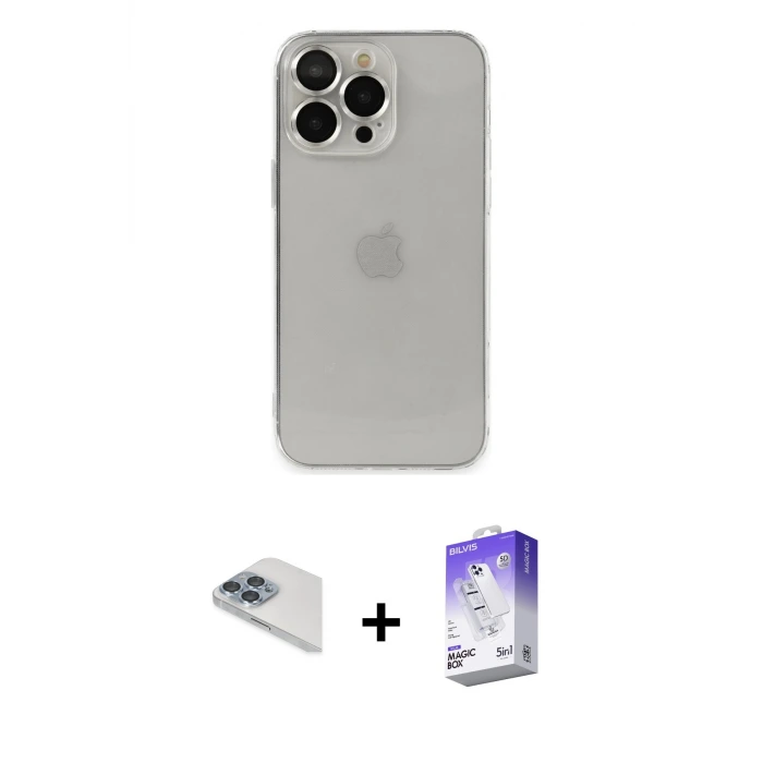 ieg™ iPhone 13 Pro Max Kılıf Ufuk Minimal Özel Seri - Siyah Bilvis 5in1 3D Magic Cam Ekran Koruyucu + Pers Alüminyum Kamera Lens - SABE