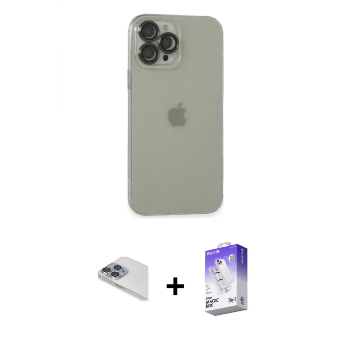 ieg™ iPhone 13 Pro Max Kılıf Ufuk Minimal Özel Seri - Siyah Bilvis 5in1 3D Magic Cam Ekran Koruyucu + Pers Alüminyum Kamera Lens - SABE