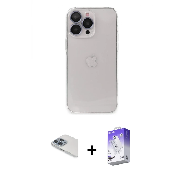 ieg™ iPhone 13 Pro Max Kılıf Ufuk Minimal Özel Seri - Siyah Bilvis 5in1 3D Magic Cam Ekran Koruyucu + Pers Alüminyum Kamera Lens - SABE