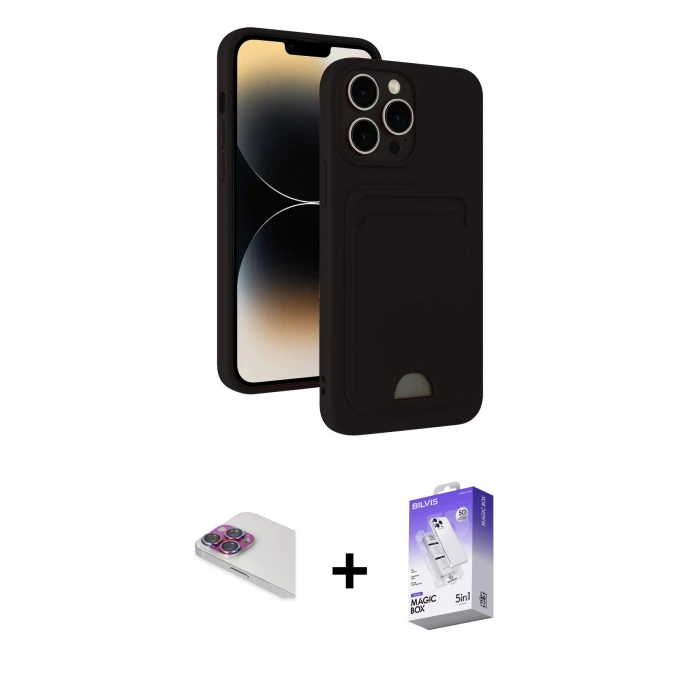 ieg™ iPhone 13 Pro Max Kılıf Vadi Çizgi Prime - Siyah Bilvis 5in1 3D Magic Cam Ekran Koruyucu + Pers Alüminyum Kamera Lens - GI