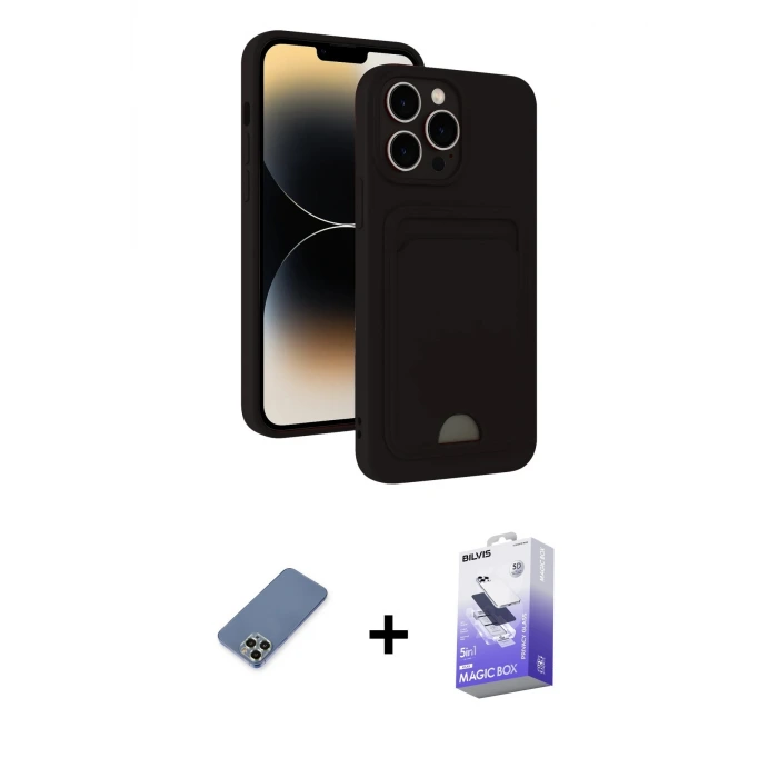 ieg™ iPhone 13 Pro Max Kılıf Vadi Çizgi Prime - Siyah Bilvis 5in1 5D Magic Hayalet Cam Ekran Koruyucu + Metal Kamera Lens Koruma Cam - AKYL
