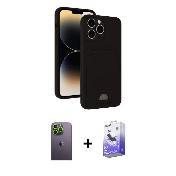 ieg™ iPhone 13 Pro Max Kılıf Vadi Çizgi Prime - Siyah Bilvis 5in1 5D Magic Hayalet Cam Ekran Koruyucu + Neon Fosforlu Kamera Lens - YL