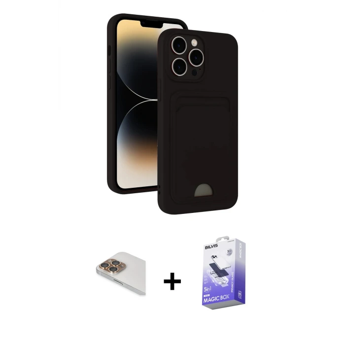 ieg™ iPhone 13 Pro Max Kılıf Vadi Çizgi Prime - Siyah Bilvis 5in1 5D Magic Hayalet Cam Ekran Koruyucu + Pers Alüminyum Kamera Lens - GD