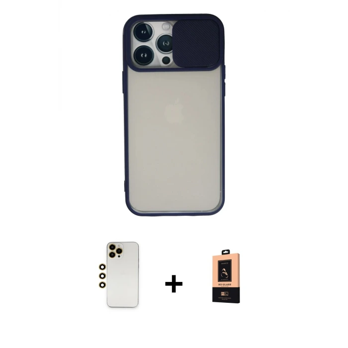 ieg™ iPhone 13 Pro Max Kılıf Vadi Çizgi - Şeffaf Maxco Cam Ekran Koruyucu + Shine Kamera Lens - GD