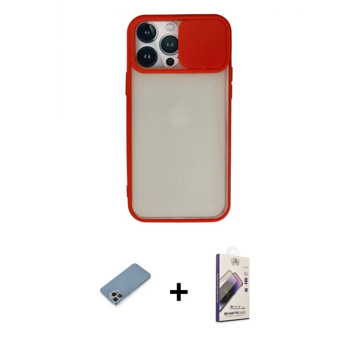 ieg™ iPhone 13 Pro Max Kılıf Vadi Çizgi - Siyah Bilvis 3D Mat Cam Ekran Koruyucu + Shine Kamera Lens Koruma Cam - GI