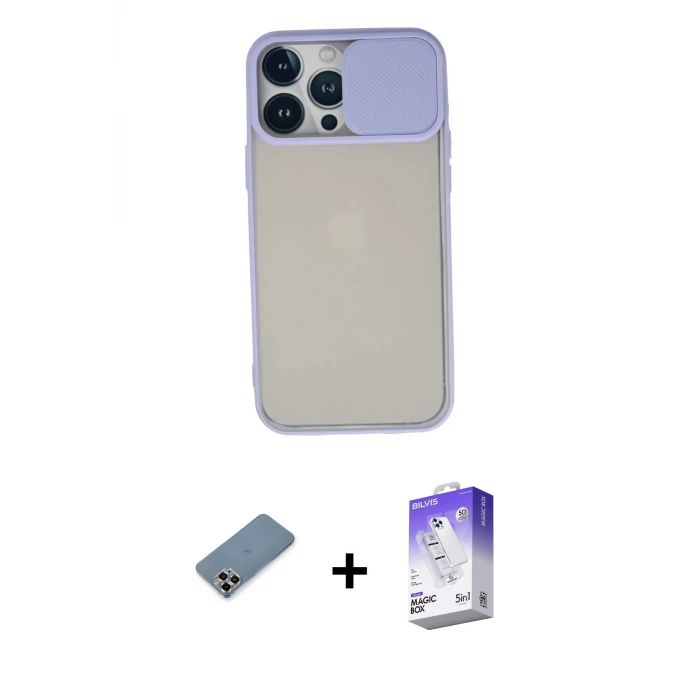 ieg™ iPhone 13 Pro Max Kılıf Vadi Çizgi - Siyah Bilvis 5in1 3D Magic Cam Ekran Koruyucu + Metal Kamera Lens Koruma Cam - MR