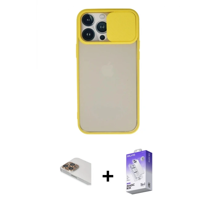 ieg™ iPhone 13 Pro Max Kılıf Vadi Çizgi - Siyah Bilvis 5in1 3D Magic Cam Ekran Koruyucu + Pers Alüminyum Kamera Lens - GD
