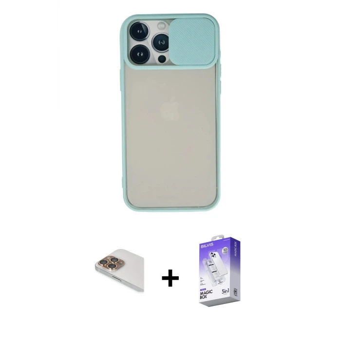 ieg™ iPhone 13 Pro Max Kılıf Vadi Çizgi - Siyah Bilvis 5in1 3D Magic Cam Ekran Koruyucu + Pers Alüminyum Kamera Lens - GD