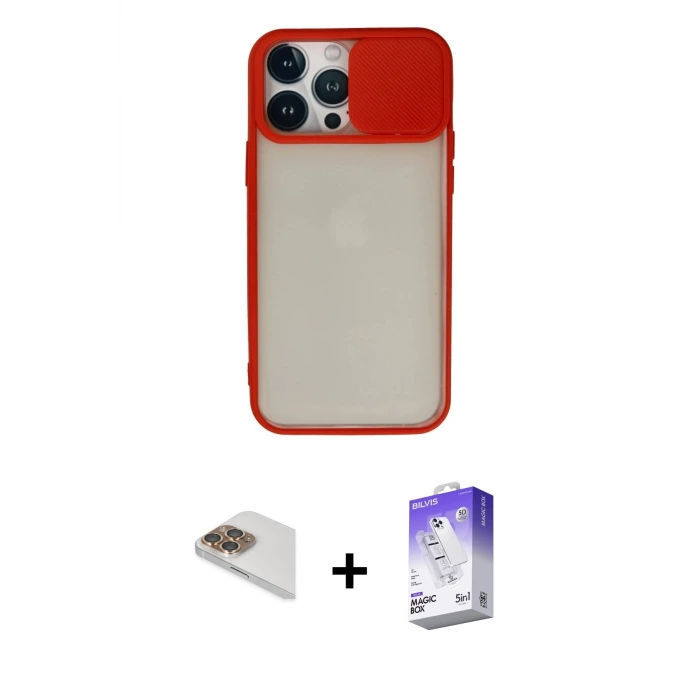 ieg™ iPhone 13 Pro Max Kılıf Vadi Çizgi - Siyah Bilvis 5in1 3D Magic Cam Ekran Koruyucu + Pers Alüminyum Kamera Lens - GD