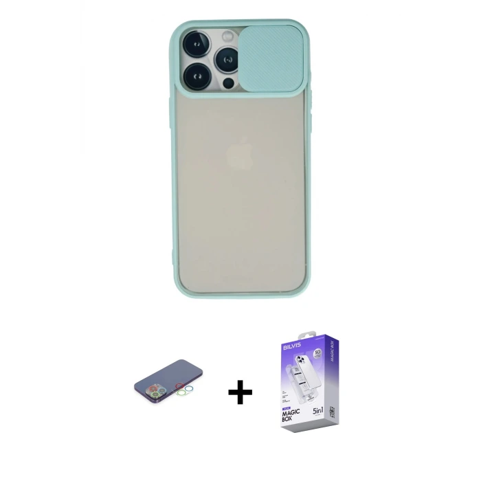 ieg™ iPhone 13 Pro Max Kılıf Vadi Çizgi - Siyah Bilvis 5in1 3D Magic Cam Ekran Koruyucu + Renkli Kamera Lens Koruma Cam - MI