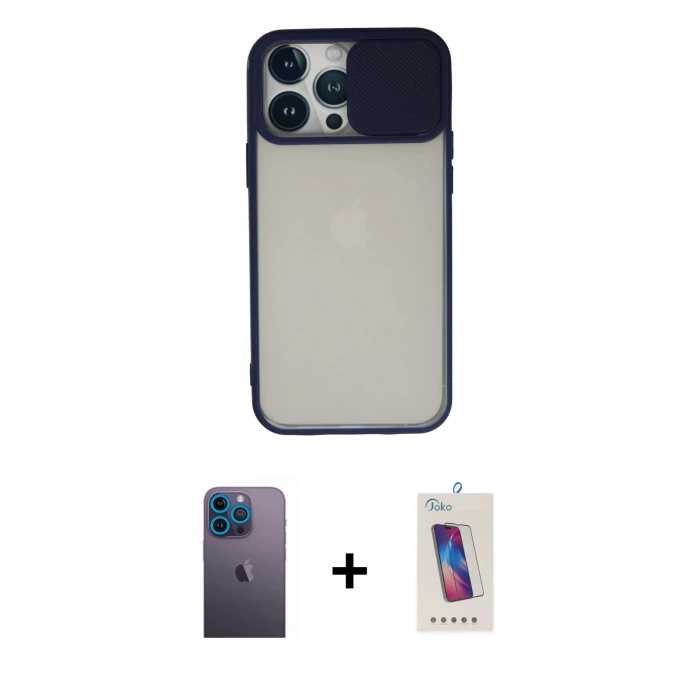 ieg™ iPhone 13 Pro Max Kılıf Vadi Çizgi - Siyah Joko 5D Cam + Neon Fosforlu Kamera Lens - MI