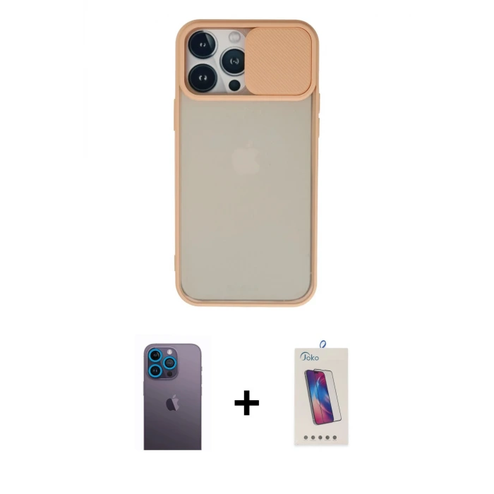 ieg™ iPhone 13 Pro Max Kılıf Vadi Çizgi - Siyah Joko 5D Cam + Neon Fosforlu Kamera Lens - MI