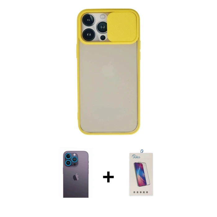 ieg™ iPhone 13 Pro Max Kılıf Vadi Çizgi - Siyah Joko 5D Cam + Neon Fosforlu Kamera Lens - MI