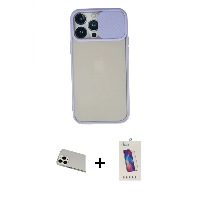 ieg™ iPhone 13 Pro Max Kılıf Vadi Çizgi - Siyah Joko 5D Cam + Rainbow Kamera Lens Koruma Cam - BZ