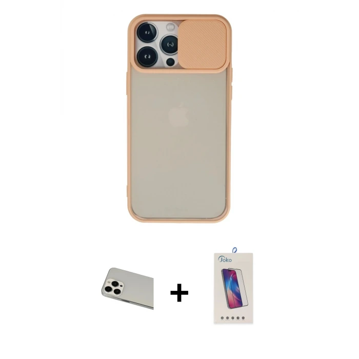 ieg™ iPhone 13 Pro Max Kılıf Vadi Çizgi - Siyah Joko 5D Cam + Rainbow Kamera Lens Koruma Cam - BZ