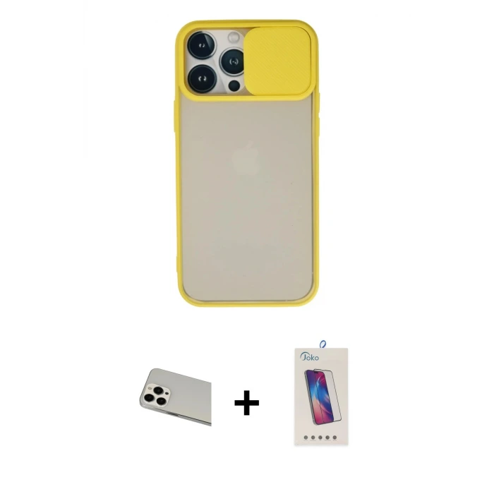 ieg™ iPhone 13 Pro Max Kılıf Vadi Çizgi - Siyah Joko 5D Cam + Rainbow Kamera Lens Koruma Cam - BZ