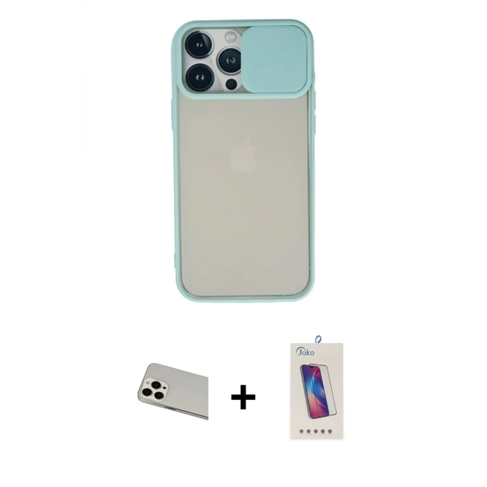 ieg™ iPhone 13 Pro Max Kılıf Vadi Çizgi - Siyah Joko 5D Cam + Rainbow Kamera Lens Koruma Cam - BZ