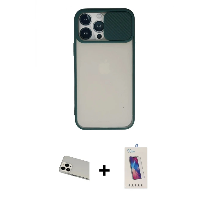 ieg™ iPhone 13 Pro Max Kılıf Vadi Çizgi - Siyah Joko 5D Cam + Rainbow Kamera Lens Koruma Cam - BZ