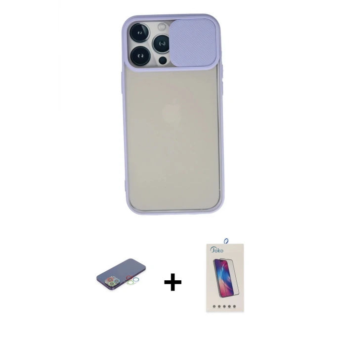 ieg™ iPhone 13 Pro Max Kılıf Vadi Çizgi - Siyah Joko 5D Cam + Renkli Kamera Lens Koruma Cam - MI