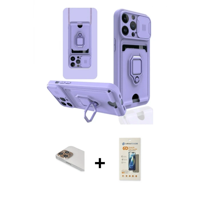 ieg™ iPhone 13 Pro Max Kılıf Vadi Form Prime - Siyah 6D Mat Seramik Hayalet Nano Ekran Koruyucu + Pers Alüminyum Kamera Lens - GD