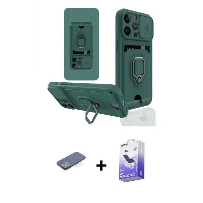ieg™ iPhone 13 Pro Max Kılıf Vadi Form Prime - Siyah Bilvis 5in1 5D Magic Hayalet Cam Ekran Koruyucu + Renkli Kamera Lens Koruma Cam - YL