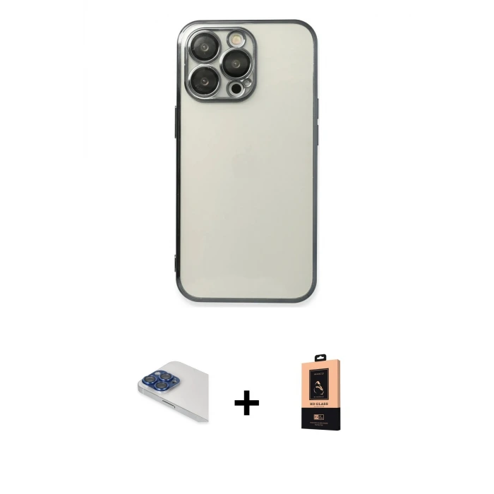 ieg™ iPhone 13 Pro Max Kılıf Vadi Minimal - Şeffaf Maxco Cam Ekran Koruyucu + Pers Alüminyum Kamera Lens - LT