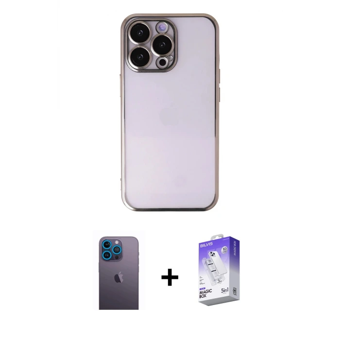 ieg™ iPhone 13 Pro Max Kılıf Vadi Minimal - Siyah Bilvis 5in1 3D Magic Cam Ekran Koruyucu + Neon Fosforlu Kamera Lens - MI