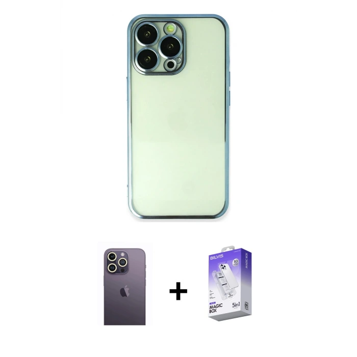 ieg™ iPhone 13 Pro Max Kılıf Vadi Minimal - Siyah Bilvis 5in1 3D Magic Cam Ekran Koruyucu + Neon Fosforlu Kamera Lens - BZ