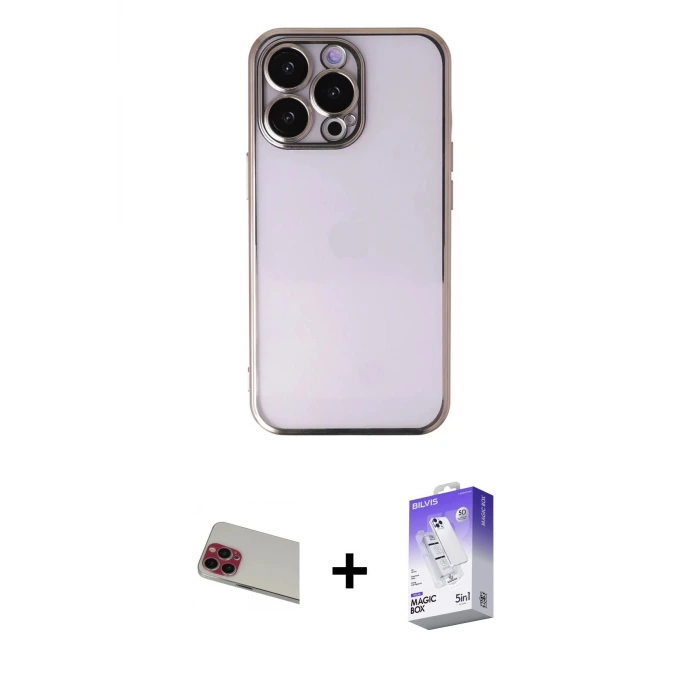 ieg™ iPhone 13 Pro Max Kılıf Vadi Minimal - Siyah Bilvis 5in1 3D Magic Cam Ekran Koruyucu + Rainbow Kamera Lens Koruma Cam - KI