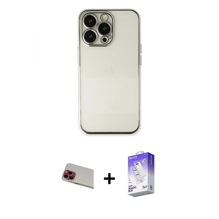 ieg™ iPhone 13 Pro Max Kılıf Vadi Minimal - Siyah Bilvis 5in1 3D Magic Cam Ekran Koruyucu + Rainbow Kamera Lens Koruma Cam - KI