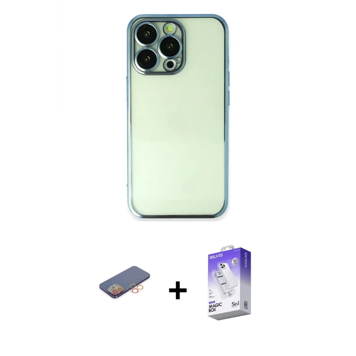 ieg™ iPhone 13 Pro Max Kılıf Vadi Minimal - Siyah Bilvis 5in1 3D Magic Cam Ekran Koruyucu + Renkli Kamera Lens Koruma Cam - TU