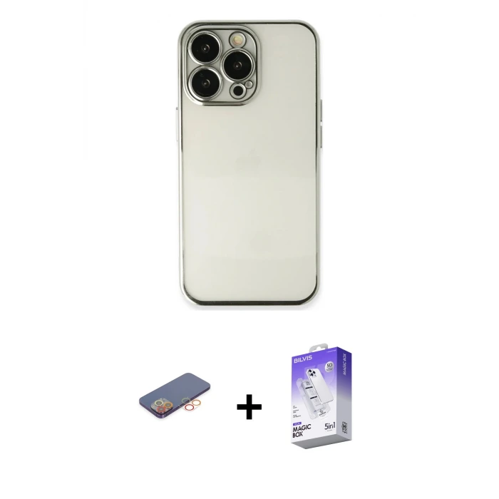 ieg™ iPhone 13 Pro Max Kılıf Vadi Minimal - Siyah Bilvis 5in1 3D Magic Cam Ekran Koruyucu + Renkli Kamera Lens Koruma Cam - TU