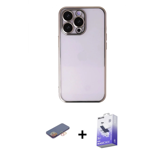 ieg™ iPhone 13 Pro Max Kılıf Vadi Minimal - Siyah Bilvis 5in1 5D Magic Hayalet Cam Ekran Koruyucu + Renkli Kamera Lens Koruma Cam - TU