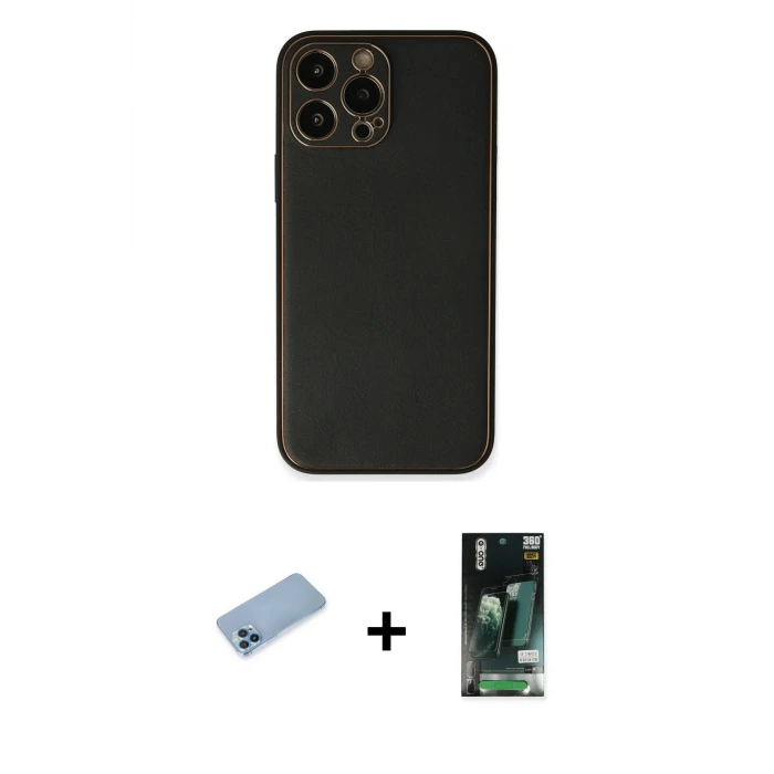ieg™ iPhone 13 Pro Max Kılıf Yadigar Klasik - Şeffaf 360 Full Body Arka Koruyucu + Shine Kamera Lens Koruma Cam - MI