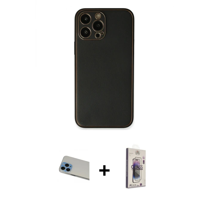ieg™ iPhone 13 Pro Max Kılıf Yadigar Klasik - Siyah Bilvis 3D Cam Ekran Koruyucu + Rainbow Kamera Lens Koruma Cam - MI