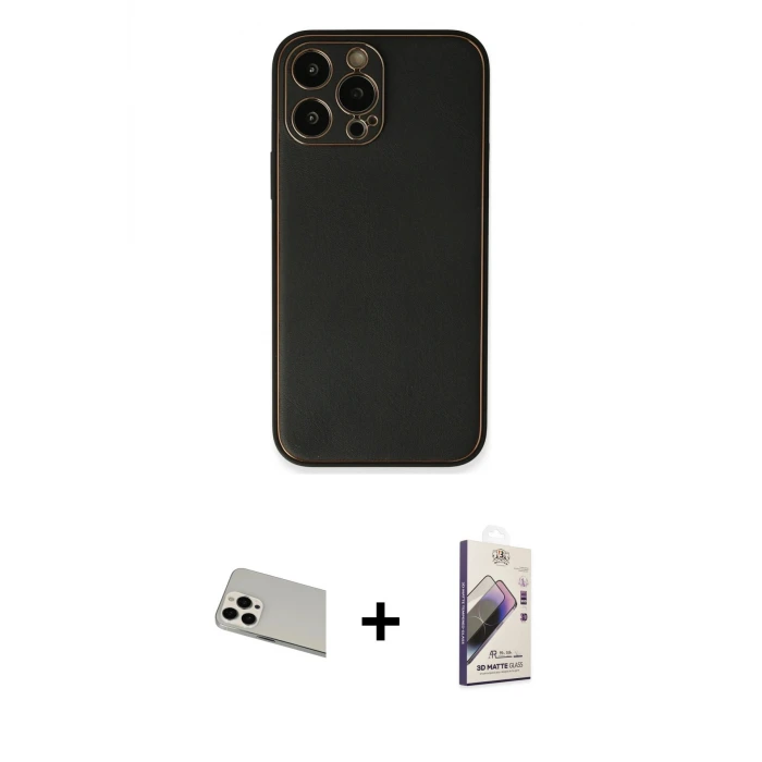 ieg™ iPhone 13 Pro Max Kılıf Yadigar Klasik - Siyah Bilvis 3D Mat Cam Ekran Koruyucu + Rainbow Kamera Lens Koruma Cam - BZ