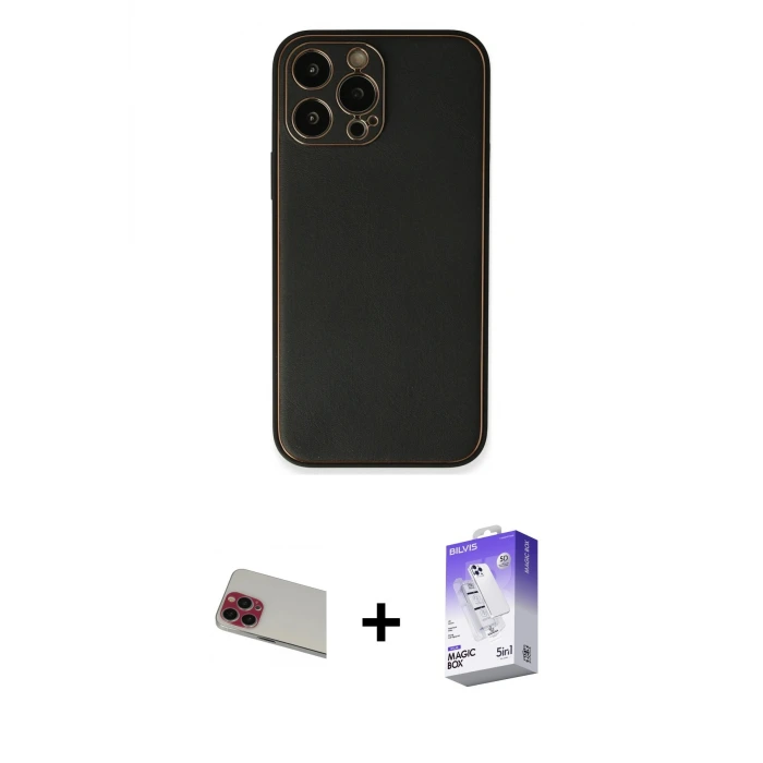 ieg™ iPhone 13 Pro Max Kılıf Yadigar Klasik - Siyah Bilvis 5in1 3D Magic Cam Ekran Koruyucu + Rainbow Kamera Lens Koruma Cam - KI