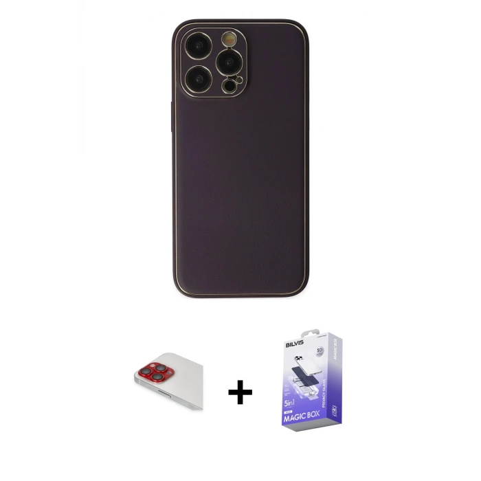 ieg™ iPhone 13 Pro Max Kılıf Yadigar Klasik - Siyah Bilvis 5in1 5D Magic Hayalet Cam Ekran Koruyucu + Pers Alüminyum Kamera Lens - KI