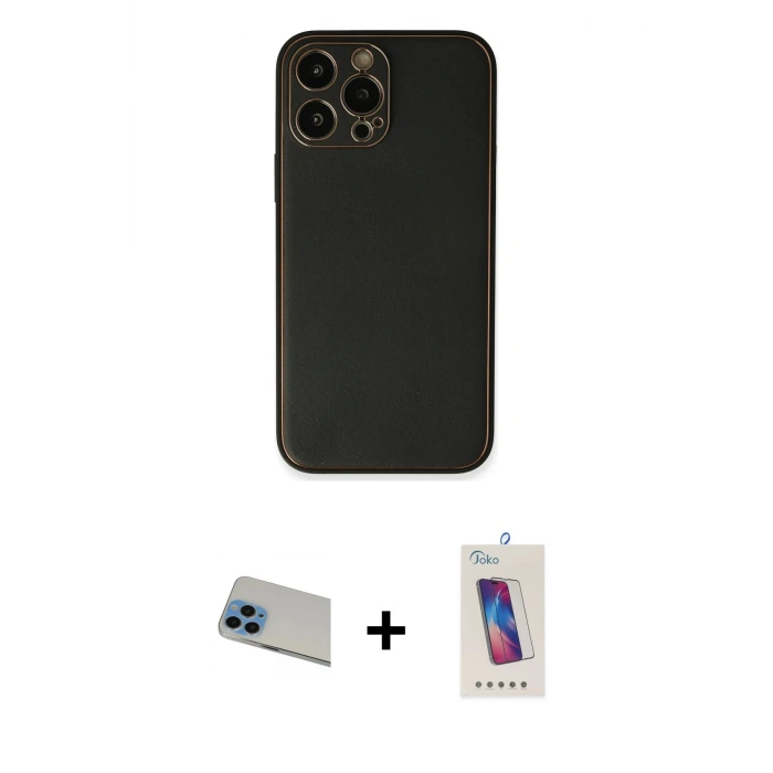 ieg™ iPhone 13 Pro Max Kılıf Yadigar Klasik - Siyah Joko 5D Cam + Rainbow Kamera Lens Koruma Cam - MI