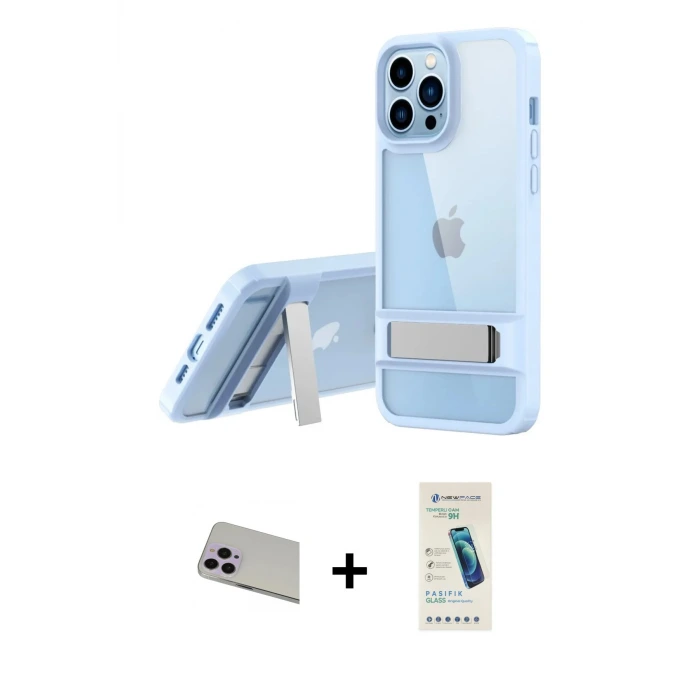 ieg™ iPhone 13 Pro Max Kılıf Yadigar Yansıma - Şeffaf Pasifik Cam Ekran Koruyucu + Rainbow Kamera Lens Koruma Cam - MR