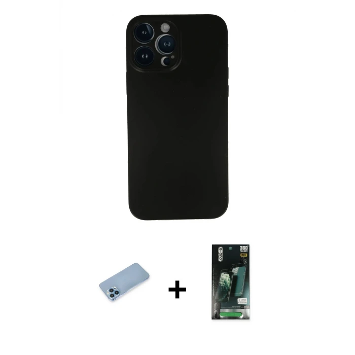 ieg™ iPhone 13 Pro Max Kılıf Yadigar Yansıma Serisi - Şeffaf 360 Full Body Arka Koruyucu + Shine Kamera Lens Koruma Cam - MI
