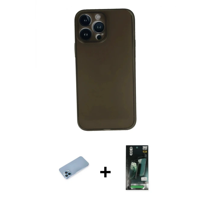 ieg™ iPhone 13 Pro Max Kılıf Yadigar Yansıma Serisi - Şeffaf 360 Full Body Arka Koruyucu + Shine Kamera Lens Koruma Cam - MI