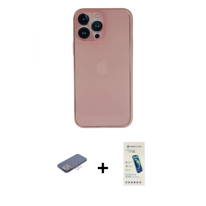 ieg™ iPhone 13 Pro Max Kılıf Yadigar Yansıma Serisi - Şeffaf Pasifik Cam Ekran Koruyucu + Renkli Kamera Lens Koruma Cam - PE