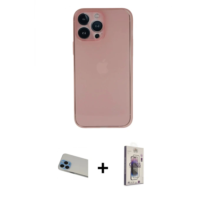ieg™ iPhone 13 Pro Max Kılıf Yadigar Yansıma Serisi - Siyah Bilvis 3D Cam Ekran Koruyucu + Rainbow Kamera Lens Koruma Cam - MI