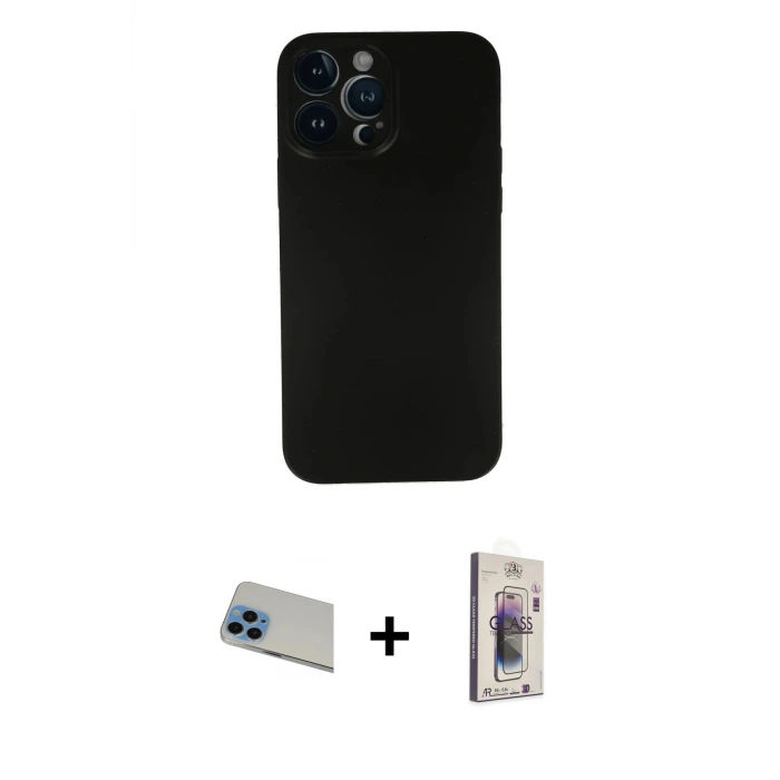 ieg™ iPhone 13 Pro Max Kılıf Yadigar Yansıma Serisi - Siyah Bilvis 3D Cam Ekran Koruyucu + Rainbow Kamera Lens Koruma Cam - MI