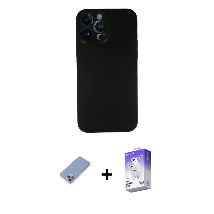 ieg™ iPhone 13 Pro Max Kılıf Yadigar Yansıma Serisi - Siyah Bilvis 5in1 3D Magic Cam Ekran Koruyucu + Metal Kamera Lens Koruma Cam - KUYL