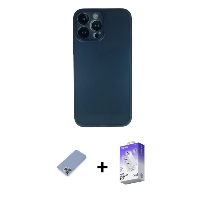 ieg™ iPhone 13 Pro Max Kılıf Yadigar Yansıma Serisi - Siyah Bilvis 5in1 3D Magic Cam Ekran Koruyucu + Metal Kamera Lens Koruma Cam - KUYL