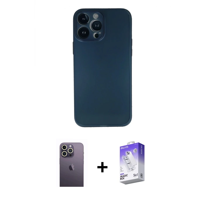ieg™ iPhone 13 Pro Max Kılıf Yadigar Yansıma Serisi - Siyah Bilvis 5in1 3D Magic Cam Ekran Koruyucu + Neon Fosforlu Kamera Lens - BZ